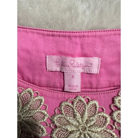 Lilly Pulitzer Hot Pink Gold Applique Keyhole Shift Dress Women's Size 4 - Picture 3 of 9